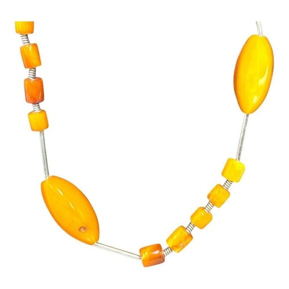 Vintage Amber Butterscotch Small Large Bead Necklace Long 40" MCM Retro 48 grams - Picture 2 of 6